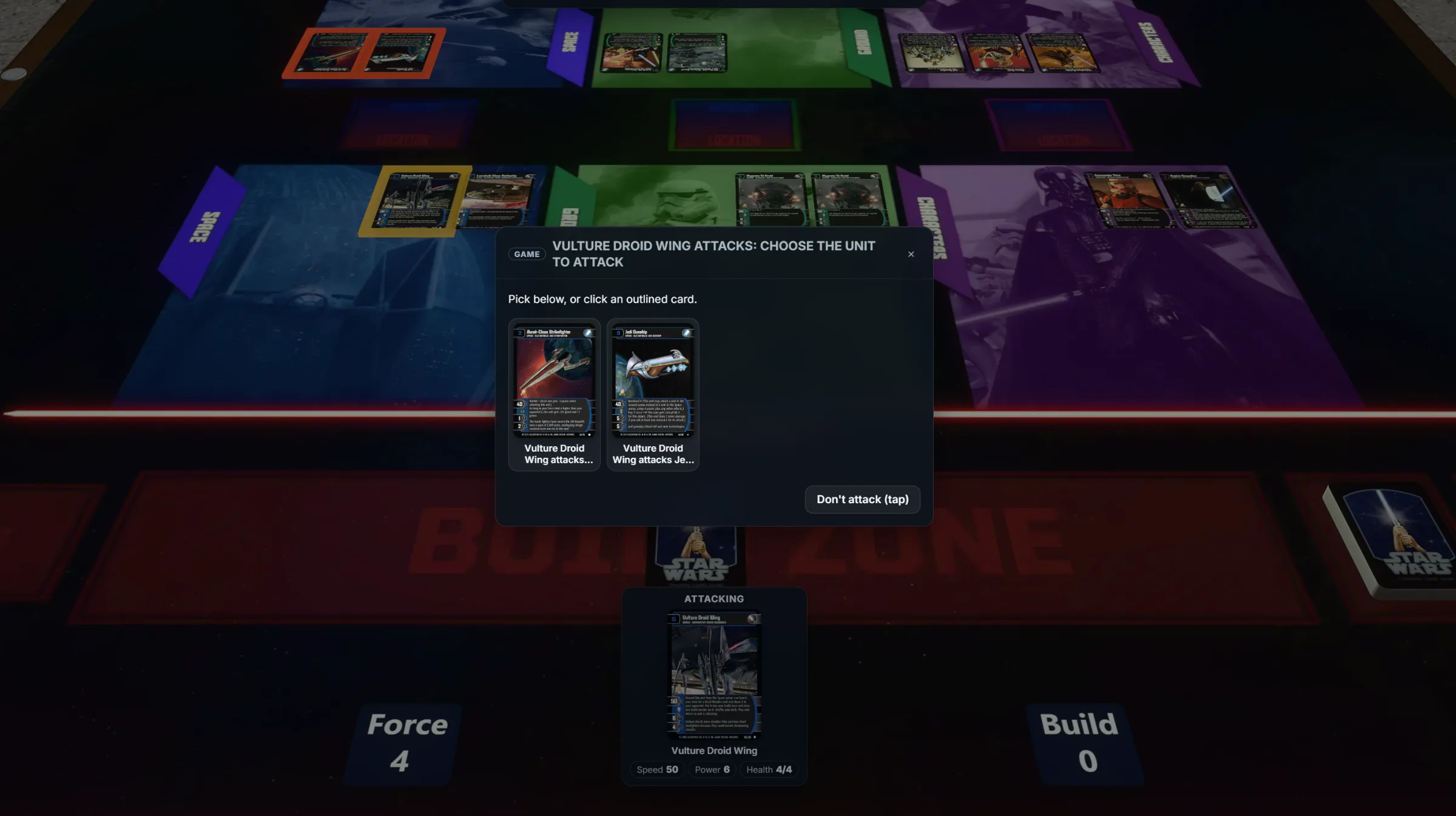 A scripted trading card game in progress on DiceyTable