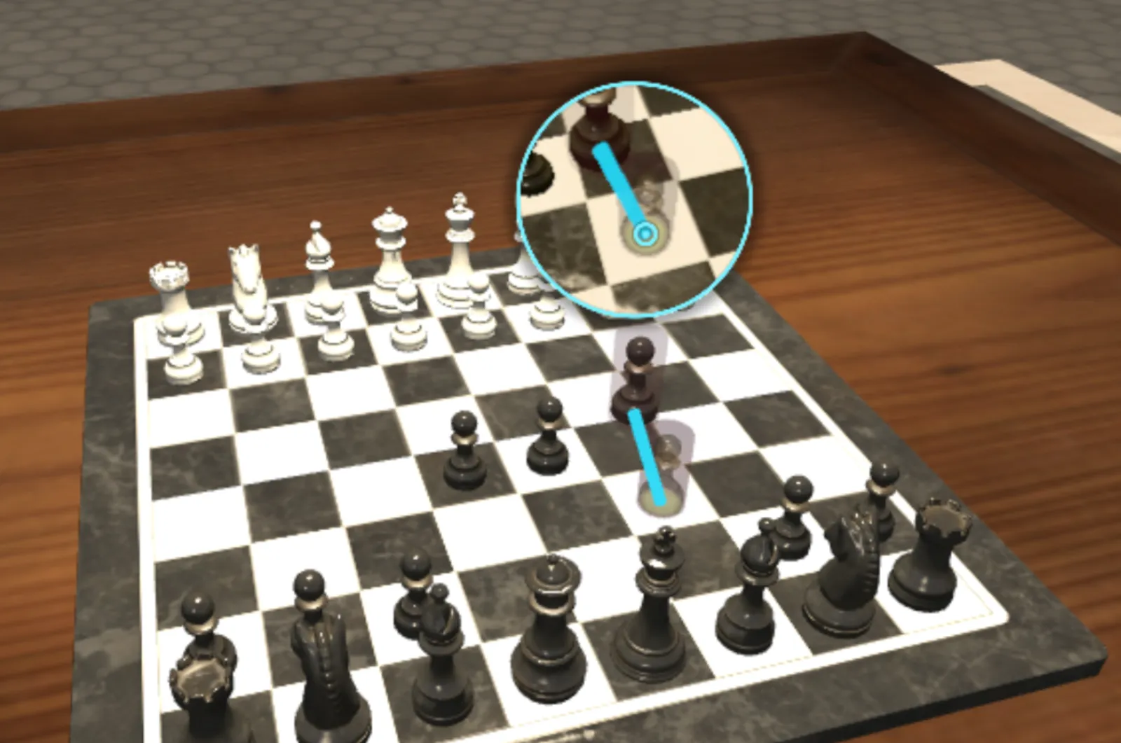 The drag magnifier showing a dragged chess pawn and the square it will land on