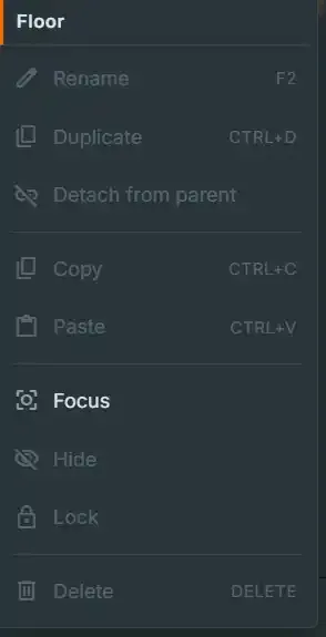 The hierarchy row context menu open on a Floor entity, showing Rename, Duplicate, Detach from parent, Copy, Paste, Focus, Hide, Lock, and Delete