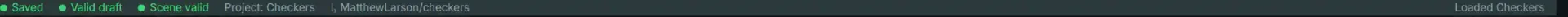 The status bar footer showing the Saved/Valid draft/Scene valid status dots and the current project name